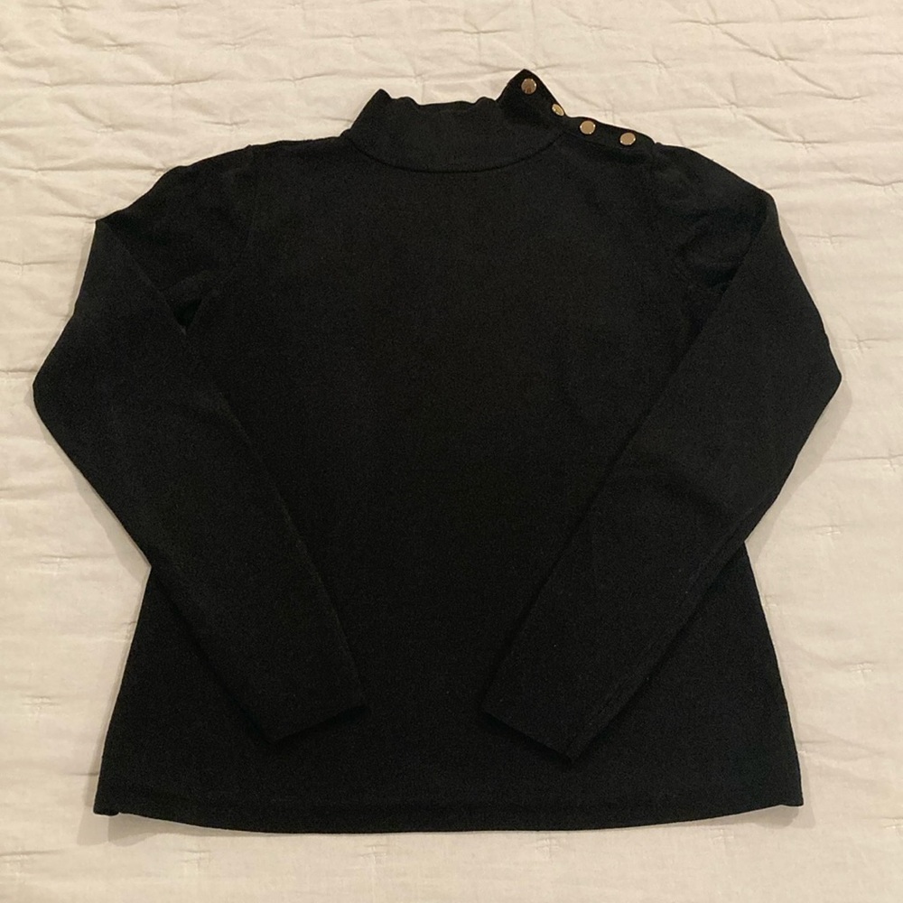 Ann Taylor Black Turtleneck Sweater w/ gold buttons neck warm. Size XS